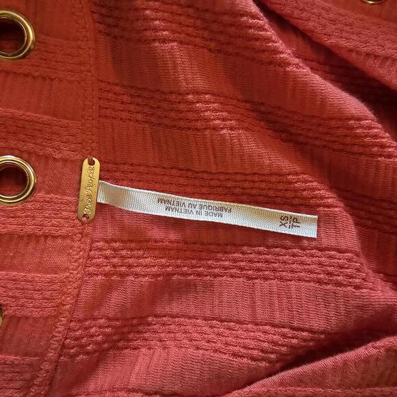 Free People Rust Ribbed Top with Lace-Up Detail - Picture 4 of 6